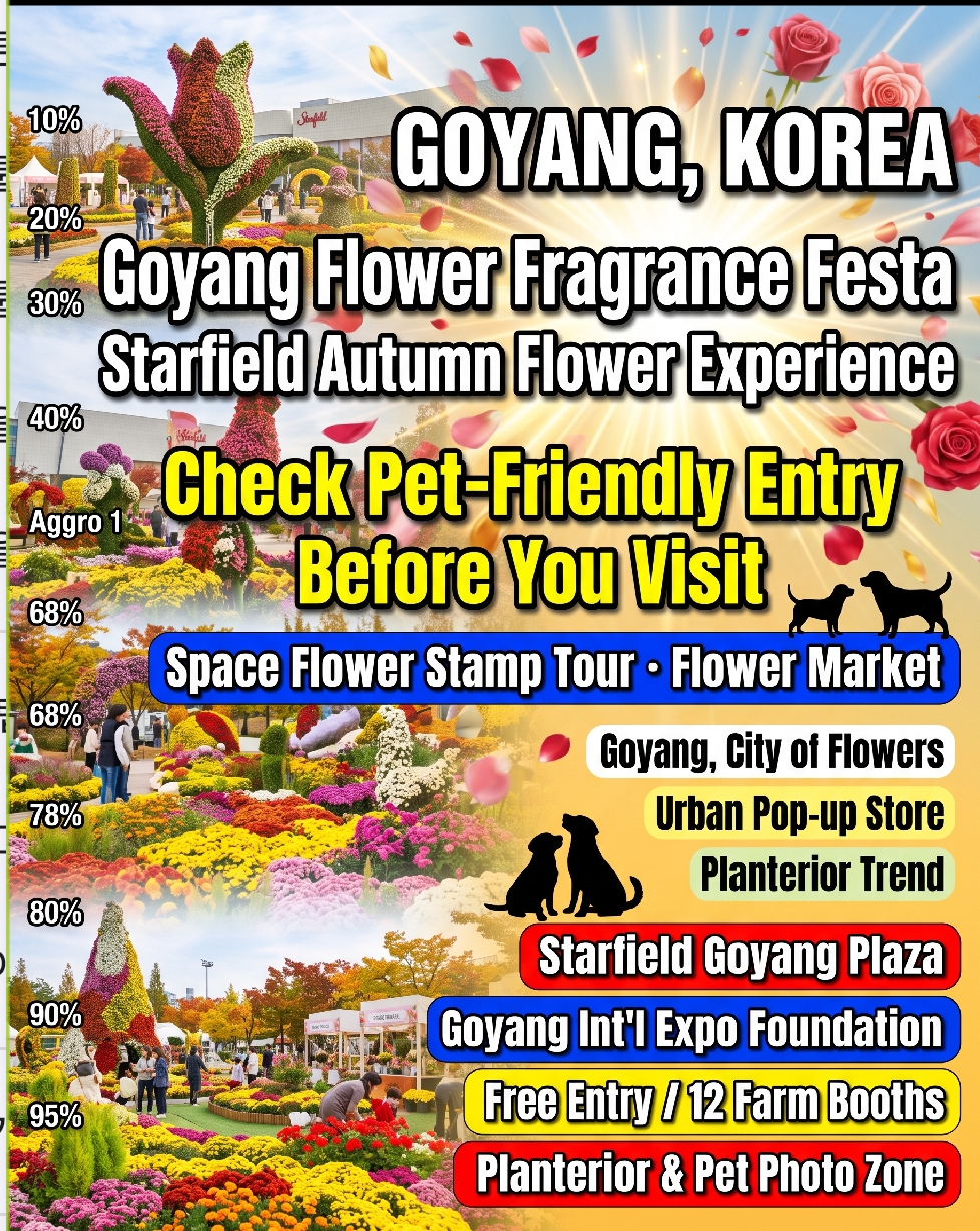 Goyang Flower Fragrance Festa 2026 at Starfield Goyang's outdoor plaza with colorful autumn blooms from 12 local flower farms
